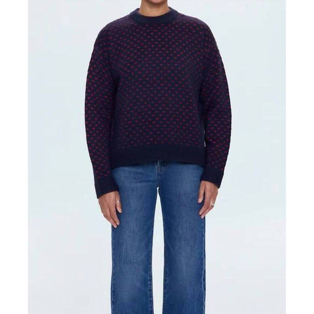 NEW PISTOLA hanna oversized sweater in navy red hearts
